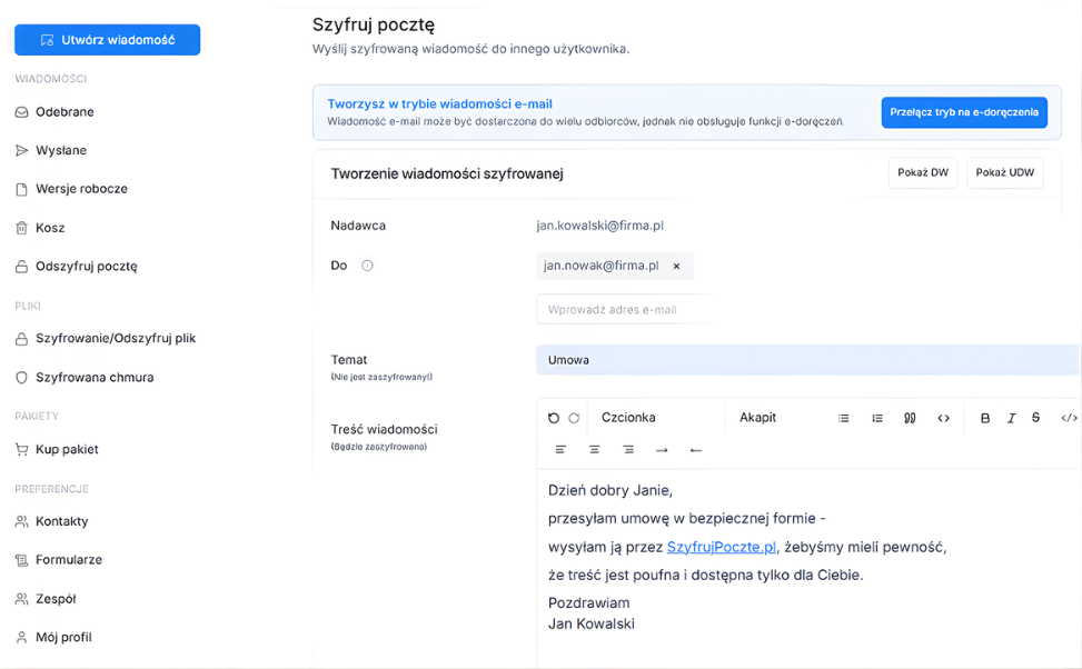 szyfruj poczte app screenshot